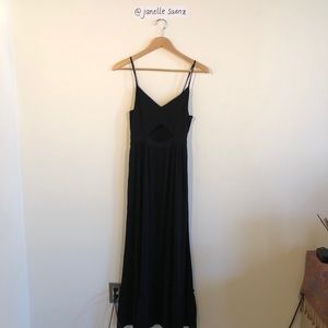 Long black dress with front cutout